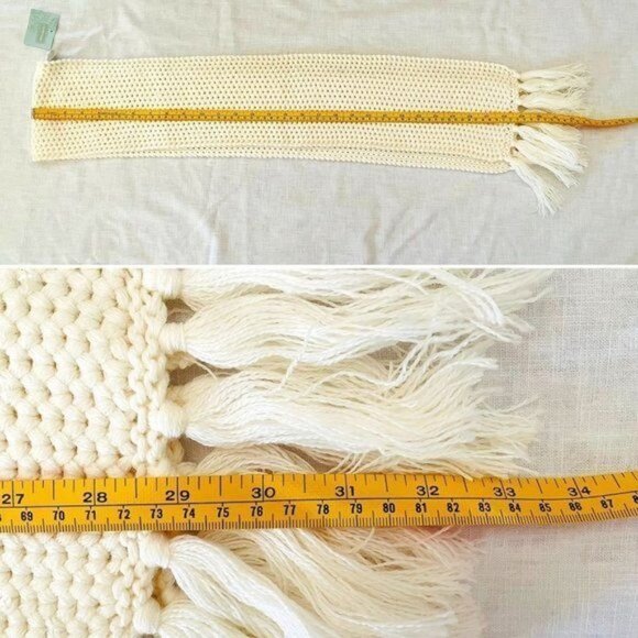 Janeville Knitted White Wool Blend Scarf 6 in W x 58 in L w/ Sequins and Fringe - Picture 3 of 7